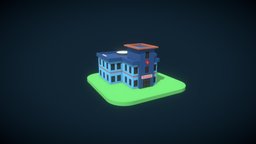 Low Poly Hospital Building lowpolymodel, vrgame, argame, architecture, lowpoly, gameasset