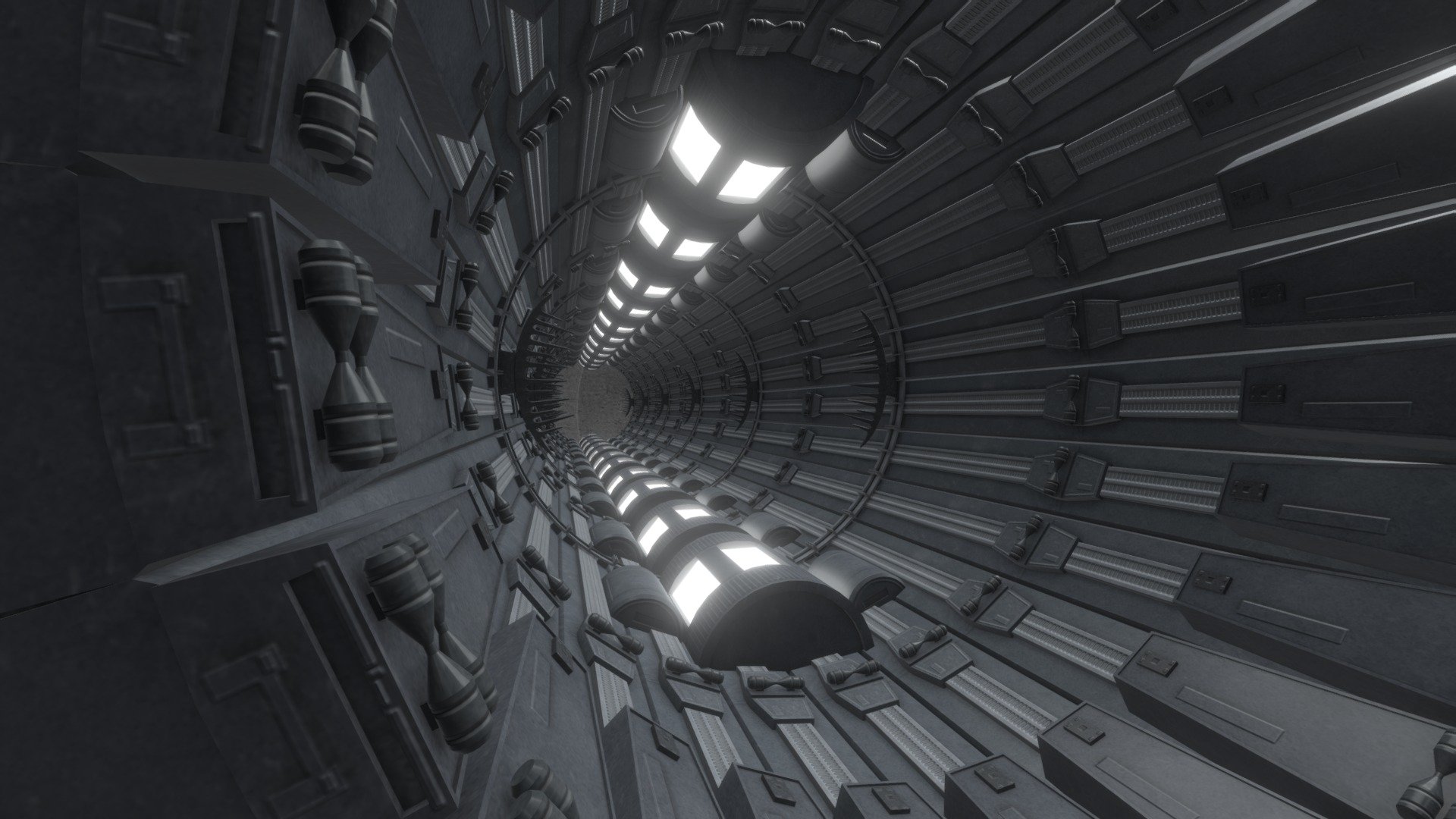 The long Tunnel the Superlaser travels down in the Deathstar 3d model