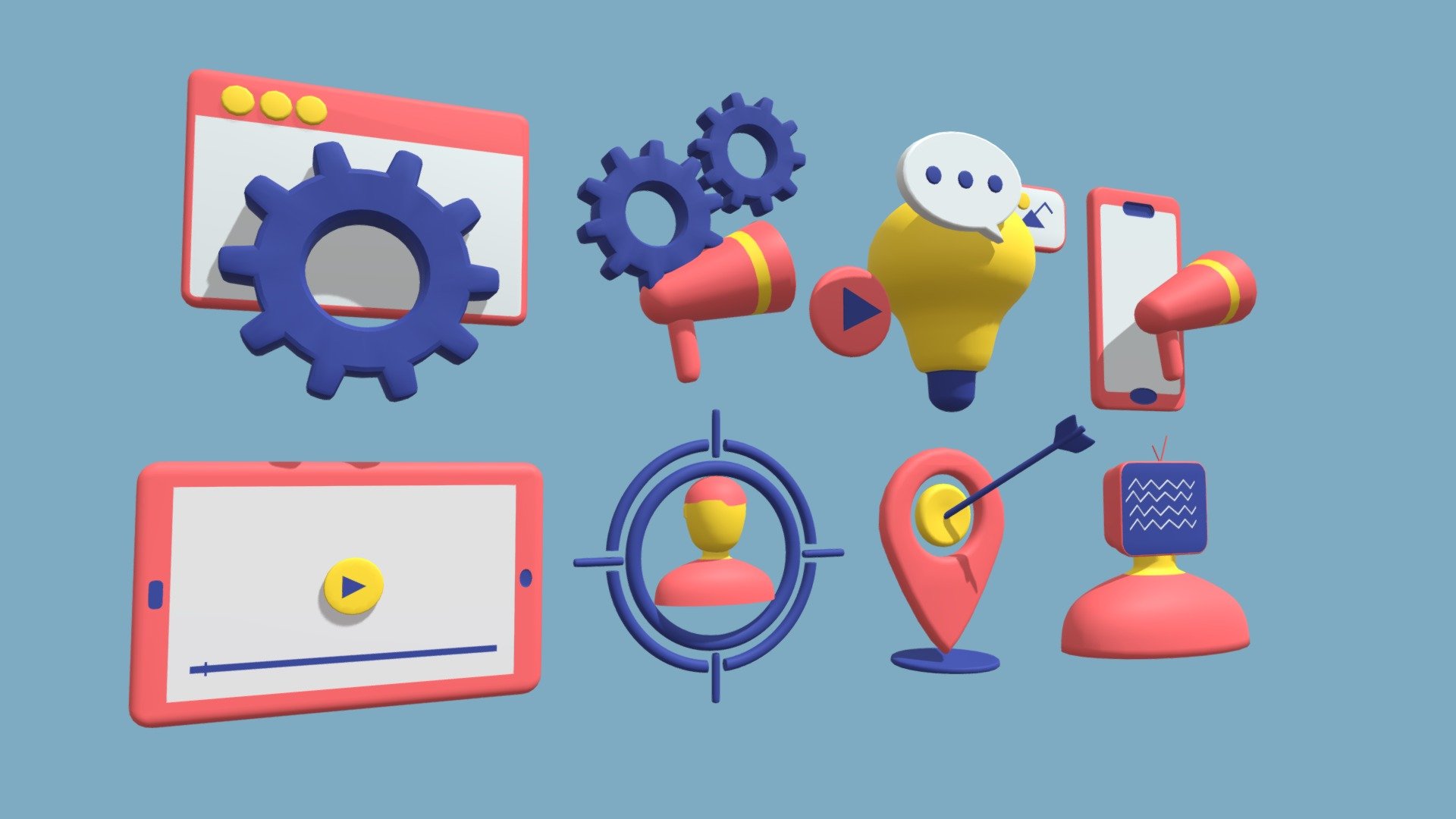 Marketing icons. Models of web icons modeled in blender. There are 8 icons in the collection. For your concepts as well as the icons on your website.
Polygons 20258 Vertices 21128 - Icons Marketing - 3D model by Nikolay (@NikolayOvsyannikov) 3d model