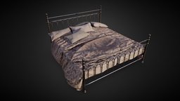 Old Bed frame, bed, pillow, antique, sheet, old, horror