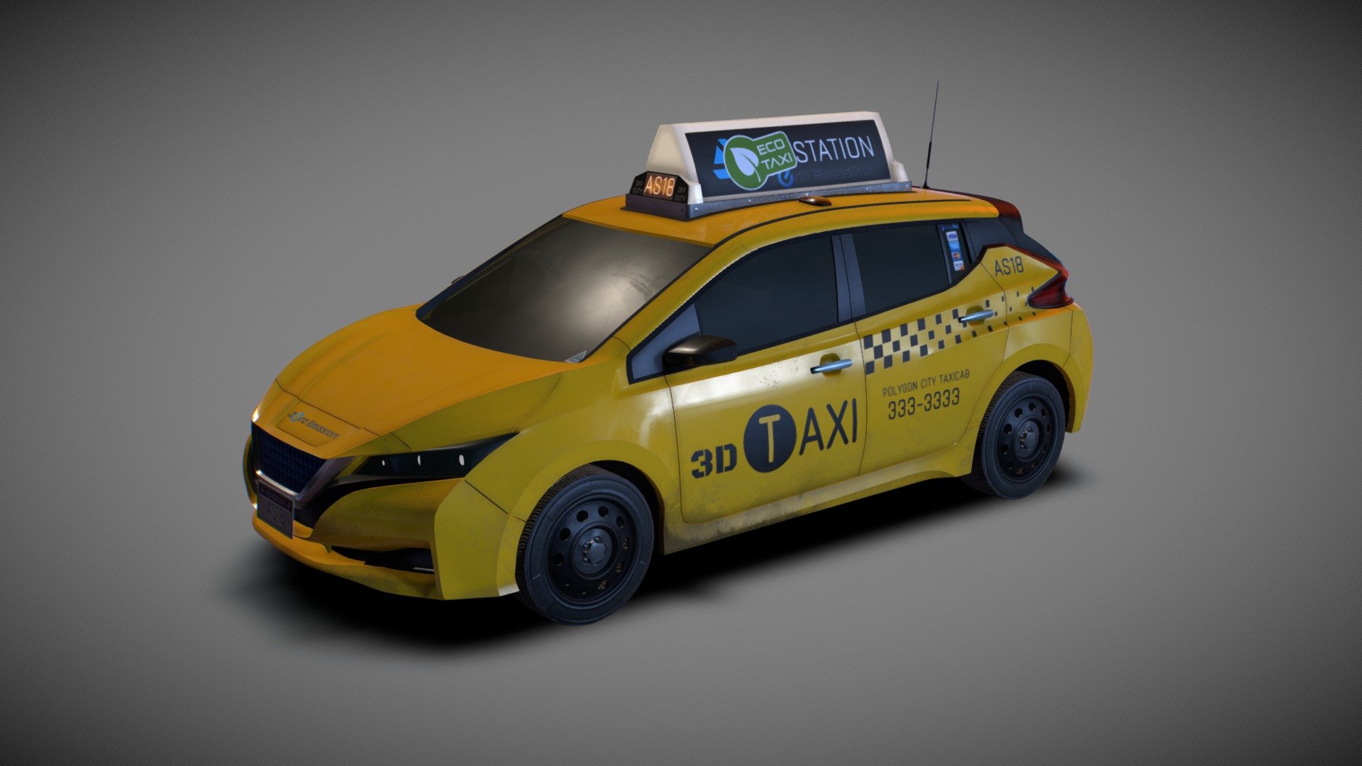 Midpoly taxicab - Nissan Leaf Taxi - 3D model by Fito Mojica (@fitomojica) 3d model