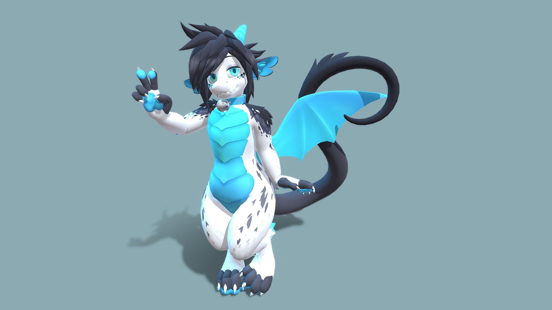 A VR avatar made for Kynis! Includes an outfit, a collar and glasses as well as face and body emotes :) I love that long long tail :D

Mesh made in Blender, textured in SAI2

This was made as a custom commission and is not downloadable publicly. Thank you!! For custom commission status, check out my telegram channel t.me/Meelo3D - Kynis VRChat Avatar - 3D model by Meelo 3d model