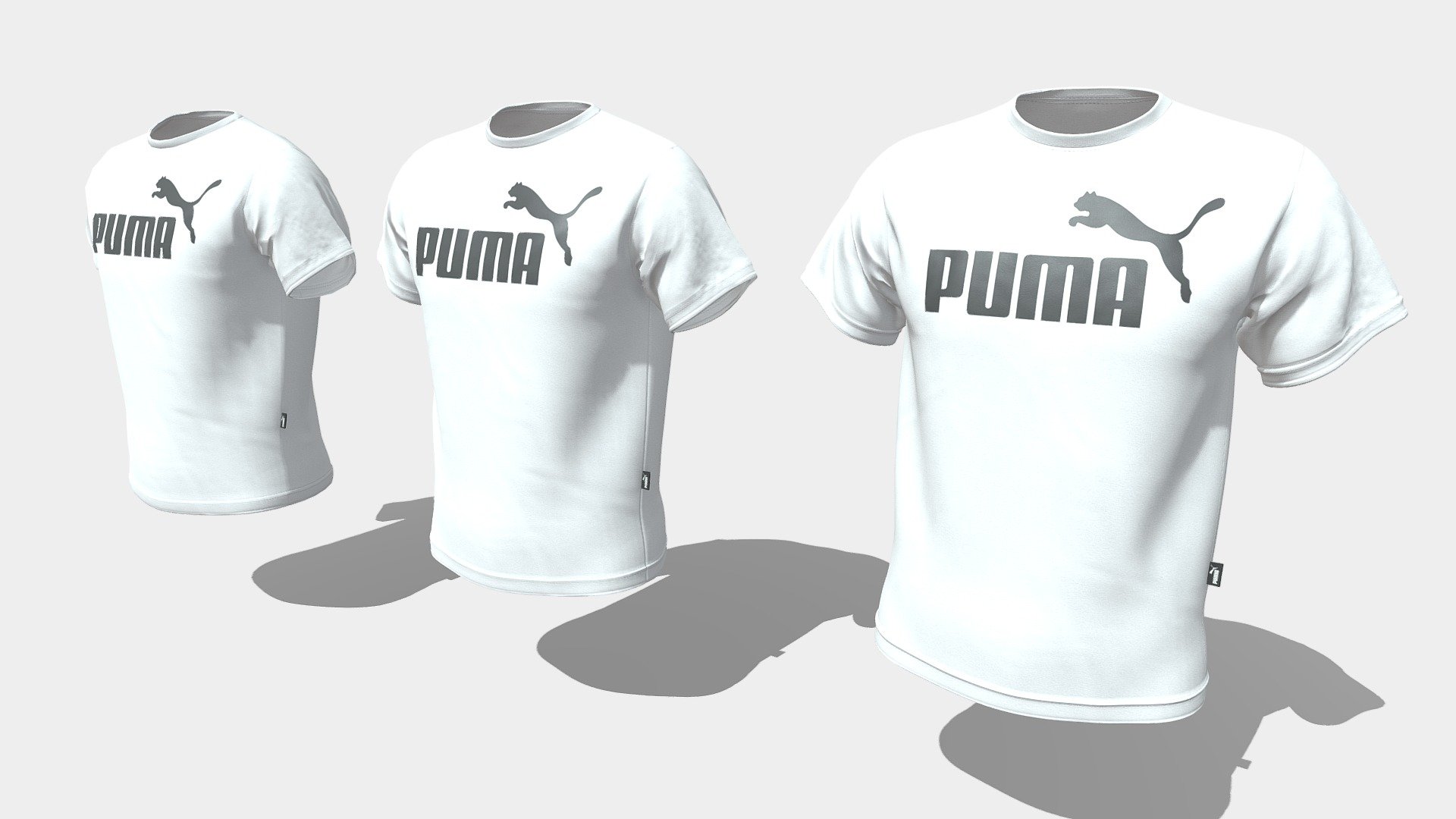 3 different lods of the same Puma T shirt 3d model