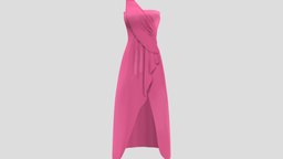 Female Pink One Shoulder Dress one, fashion, girls, clothes, pink, dress, realistic, real, beautiful, womens, elegant, shoulder, catwalk, wear, hautecouture, evening, pbr, low, poly, female