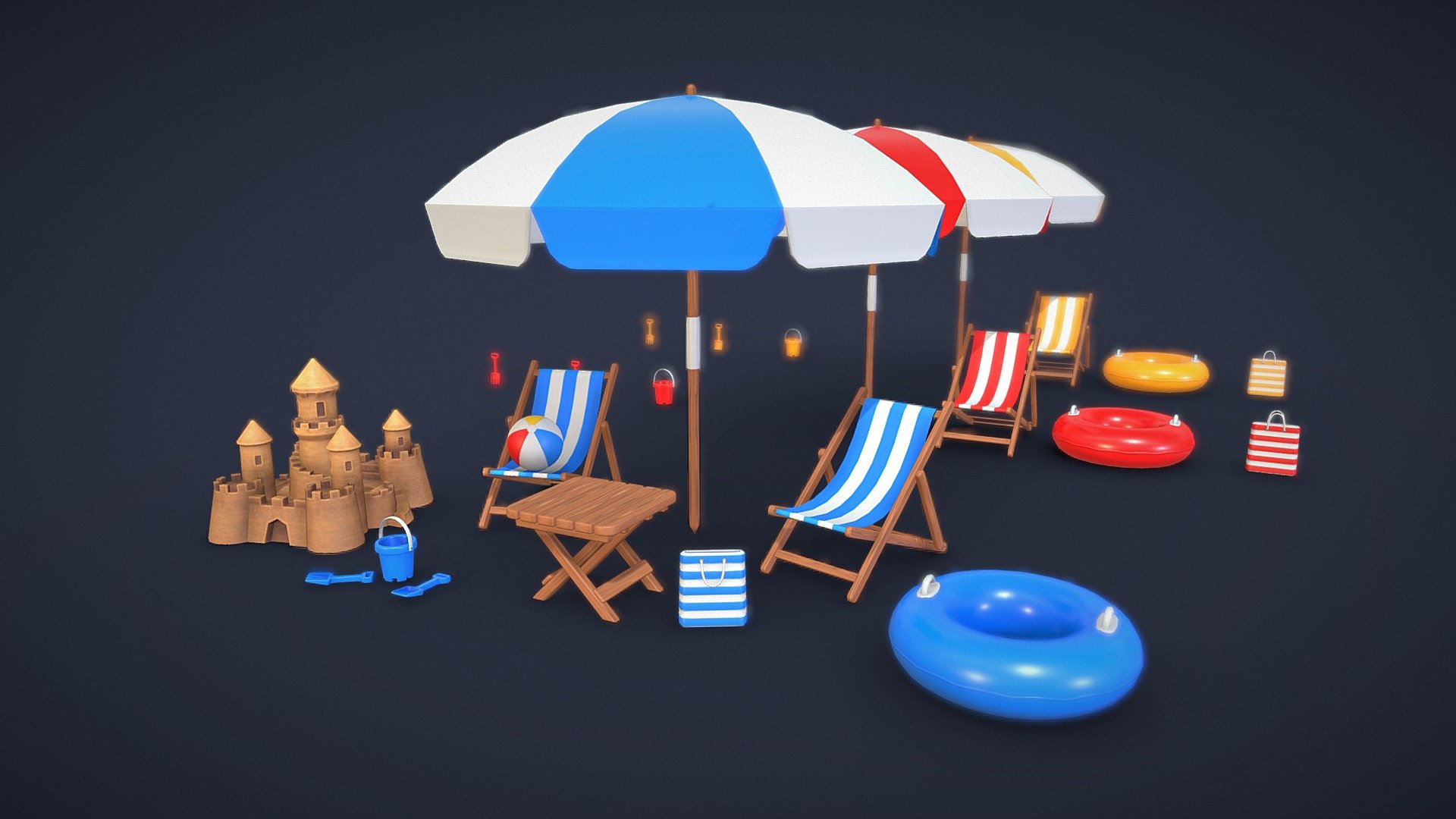 Pack of 24 different models for beach

Pack include:




Beach Bag - 1 548 tris

Beach Ball - 768 tris

Beach Chair - 1 066 tris

Beach Table - 848 tris

Beach Umbrella - 824 tris

Bucket - 1 784 tris

Rake - 516 tris

Sand Castle - 3 055 tris

Shovel - 420 tris

Swim Ring - 1 408 tris

Diffuse, Normal, Roughness and Metalic textures

2048 x 2048 PNG textures

AR / VR / Mobile ready - Beach Pack - Buy Royalty Free 3D model by Andrii Sedykh (@andriisedykh) 3d model