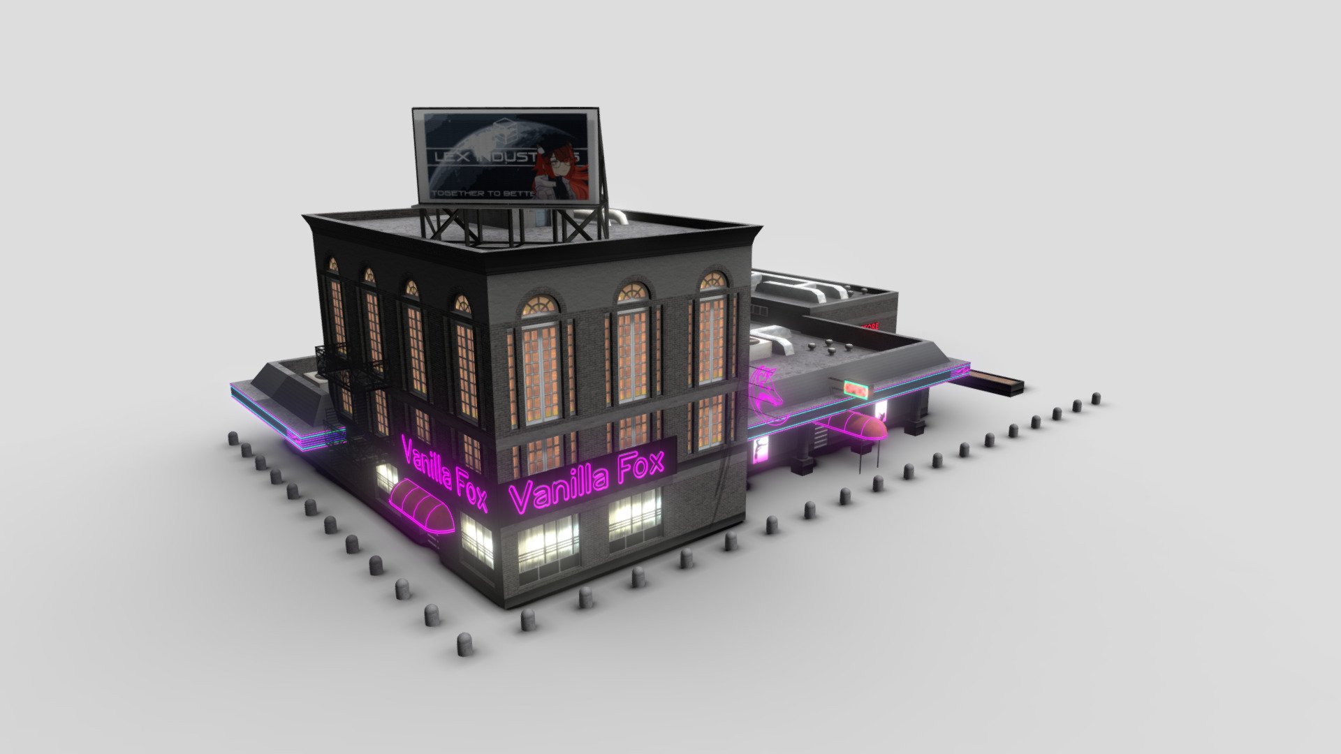 Fictional building, up to 2k diffuse textures, up to 1k other texture maps. 

Made as an asset for Workers &amp; Resources: Soviet Republic.

You can check workshop item here - Vanilla Fox Dancing Club - 3D model by Lex713 (@LunarEclips3) 3d model