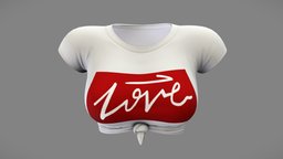 Female Front Knottie White Crp T- Shirt white, tshirt, shirt, front, , fashion, t, girls, top, clothes, knot, summer, tie, realistic, teen, real, casual, womens, t-shirt, wear, crop, pbr, low, poly, female, knottie