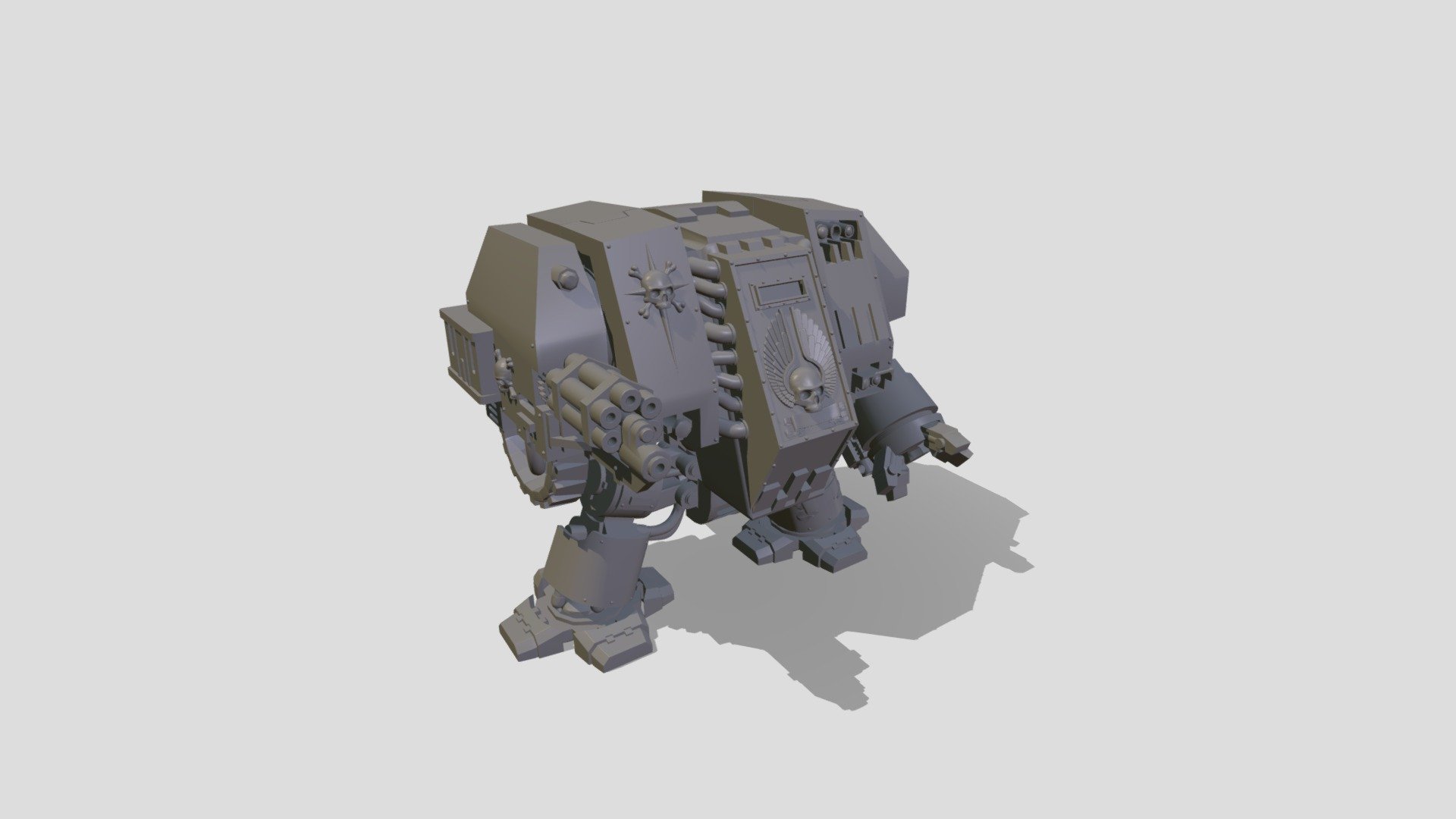 This is an extremely faithful reproduction of Dreadnought miniature from Warhammer 40000 univers.
Modeled with Maxon Cinema 4D 3d model