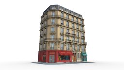 Paris Corner Building france, paris, french, photorealistic, corner, store, resident, realistic, facade, apartament, residental, parisian, house, building
