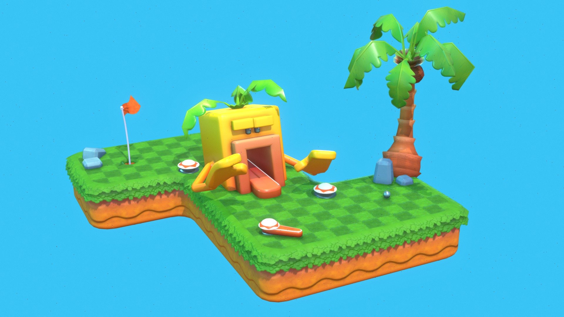 Developed as part of assginment that required to create a scene using modular assets.

The concept is largely a mock-up of a mini-golf game with pinball elements. To add onto the appeal of these pasttimes, a retro flavor inspired by Nitrome games and Sonic is heavily incoporated into the visual design of the scene, whilst keeping a stylised detailed look to it, which takes cues from Super Mario Odyssey and Kirby Return to Dreamland Deluxe.

Programs used
Maya
Substance Painter - Mini-Pinball Golf - 3D model by RasterZone 3d model