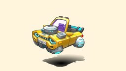 Stylized Yellow Cyberpunk Car cute, future, cyberpunk, albedo, albedo-texture-map, low-poly, photoshop, 3dsmax, futuristic, car, stylized, distopian, 32x32, noai