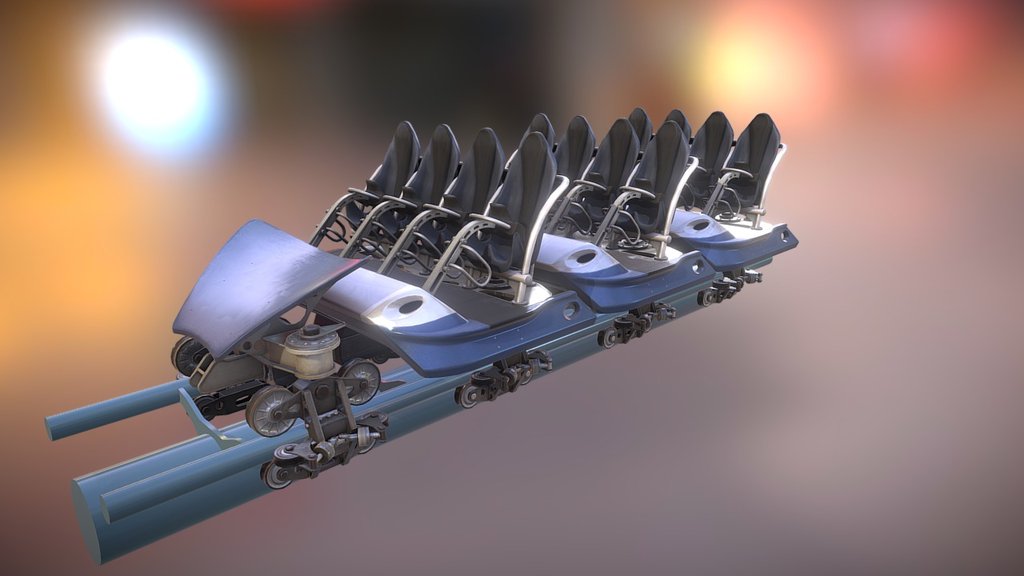 This roller coaster is an asset I created for the game &lsquo;Theme Park Studio'.
http://www.themeparkstudio.com/main.html

The asset is created in pieces, and is roughly 25,000 tris for each section with 4 seats.

This is not PBR. It was created using the classic rendering methods for gaming 3d model