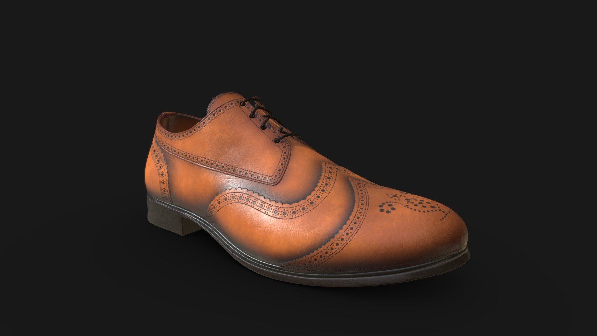 Oxford Brogue shoe textured with Substance 3D Painter using the new 3D Paths feature in 9.0.0 - awesome feature, makes things like creating patterns and stitches so much quicker!
Shoe model was taken from Substance 3D assets site and reshaped in Maya slightly to fit the Oxford look better. 

Asset was created for the Substance 3D Painter 9.0.0 release video.

See the release video here: https://youtu.be/Ro5dADu3vpM - Oxford Brogue Shoe - 3D model by ebisset 3d model