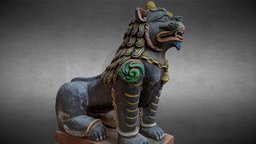 Black Lion w/ 3 LOD ancient, lod, historic, asia, heritage, culture, statue, kathmandu, nepal, realitycapture, photogrammetry, lowpoly, scan, 3dscan, sculpture, gameready