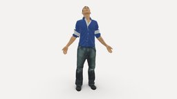 Man In blessed Pose In Blue 0602 people, pose, clothes, miniatures, realistic, blessed, success, character, 3dprint, model, man, blue