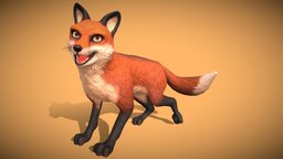 Fox fox, run, cartoon, animal, walk, stylized