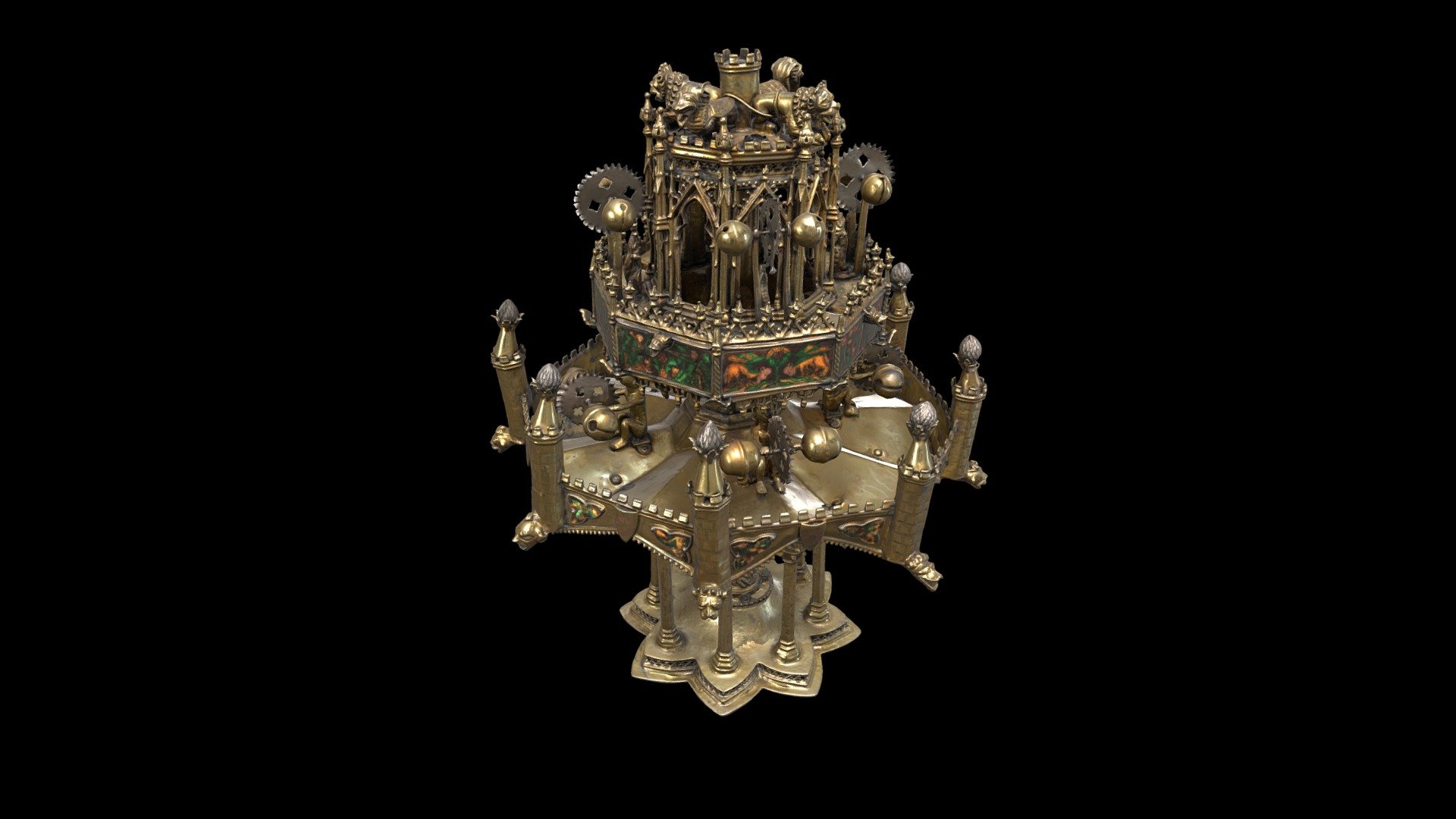 You can copy, modify, and distribute this work, even for commercial purposes, all without asking permission. Learn more about The Cleveland Museum of Art’s Open Access initiative: http://www.clevelandart.org/open-access-faqs

Table Fountain, c. 1320–40. France, Paris, 14th century. Gilt-silver and translucent enamels; overall: 33.8 x 25.4 x 26 cm (13 5/16 x 10 x 10 1/4 in.). The Cleveland Museum of Art, Gift of J. H. Wade 1924.859

Learn more on The Cleveland Museum of Art’s Collection Online: https://www.clevelandart.org/art/1924.859 - 1924.859 Table Fountain - Download Free 3D model by Cleveland Museum of Art (@clevelandart) 3d model