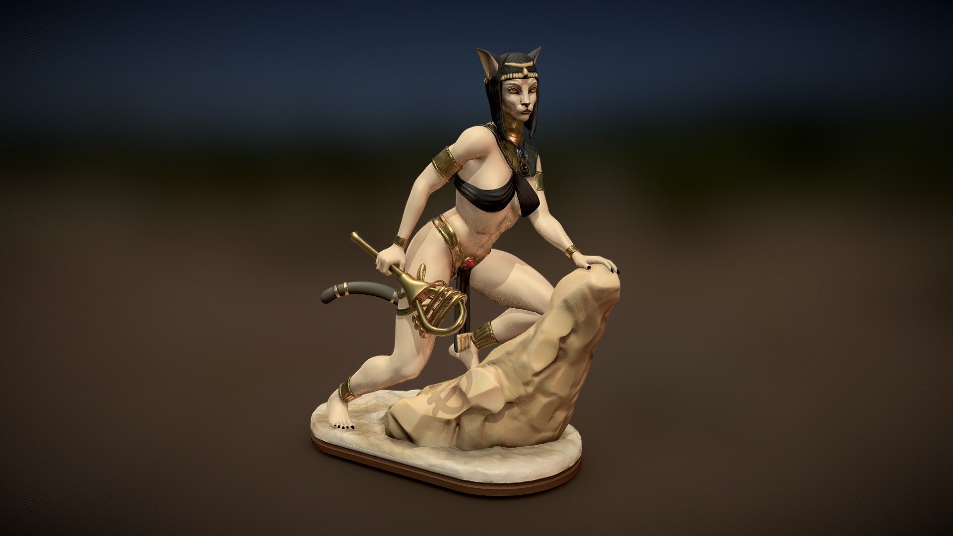 Egyptian Goddess Bastet statue for 3D print - Bastet Goddess Egyptian - 3D model by abauerenator 3d model