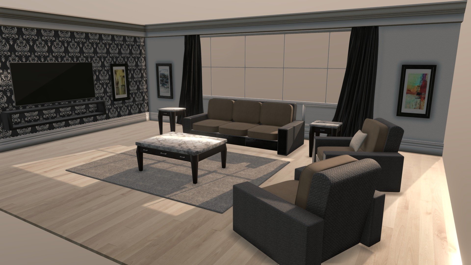 Model was done with a one week deadline for Diving Dove Studios, London, ON - Concept Living Room - 3D model by Johnny Rumeliotis (@rumeliotis) 3d model
