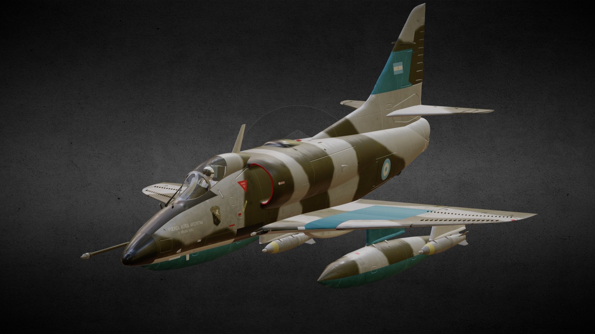 3D Representation of the A-4C Skyhawk from the Grupo 4 de Caza (G4C), of the IV Brigada Aérea de La Fuerza Aerea Argentina on 1982 during the Malvinas War 3d model