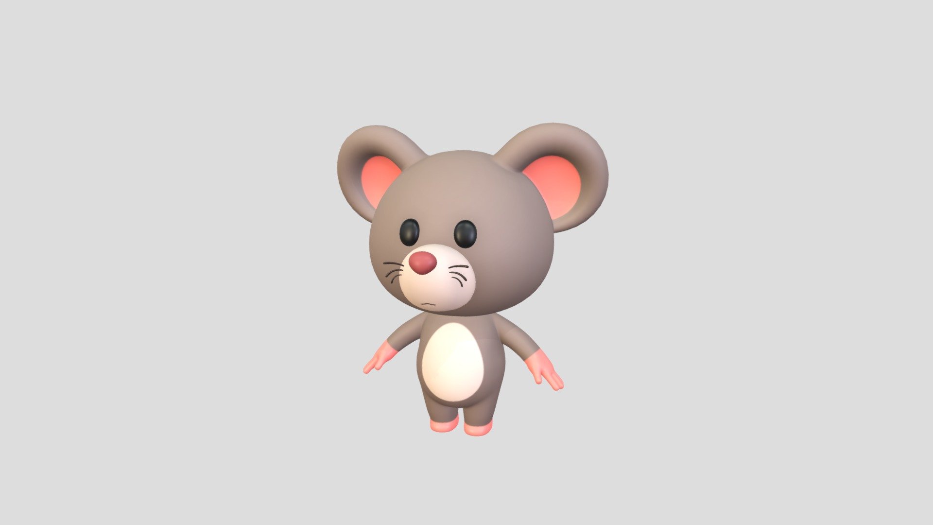 3D model Mouse - grey - Cartoon style - rigged VR / AR / low-poly rigged