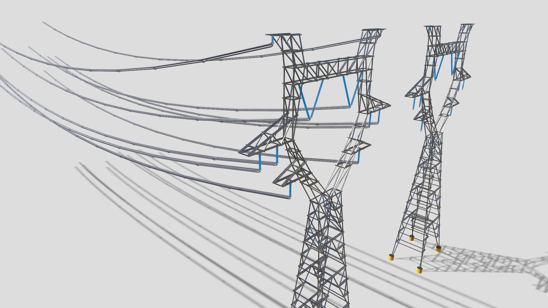 1-1 textured Pylons also included is a LOD making them more suitable for real time and game engines.  The Cables are using a tiled texture - Pylons - Buy Royalty Free 3D model by studio lab (@leonlabyk) 3d model
