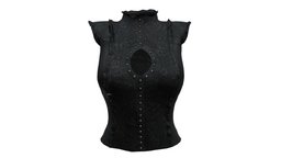 Female Burlesque Top victorian, neck, steampunk, high, chest, fashion, medieval, top, clothes, drag, performance, keyhole, wear, corset, burlesque, blouse, pbr, low, poly, female, fantasy, black, ruffled, sleevless