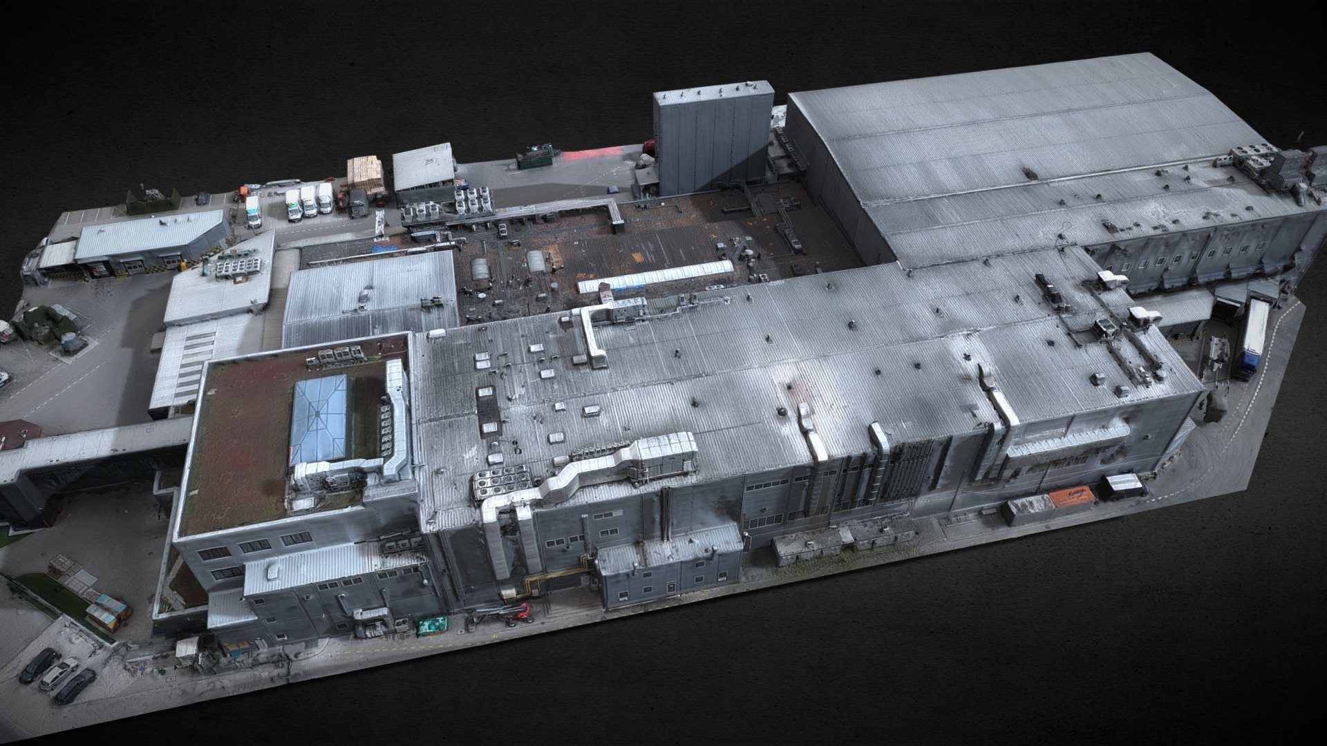 factory industrial photoscan DJI mavic 3 drone
DJI Mavic 3 drone - photogrammetry building &amp; environment
maps 8k: diffuse
maps 4k: roughness, nrm, bump, ao
textures link
cleaned geometry, no retopology - Industrial Factory DJI Mavic3 aerial photoscan - Buy Royalty Free 3D model by looppy 3d model