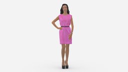 Woman In Pink Dress Hand On Hip 0849 style, people, beauty, clothes, pink, dress, miniatures, realistic, woman, character, 3dprint, girl, model