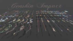Genshin Impact Arsenal moon, toon, spear, pack, orbs, orb, sphere, claymore, arms, archer, emerald, clay, impact, amber, polearm, bows, tome, book, weapons, cool, sword, fantasy, magic, genshin, weps