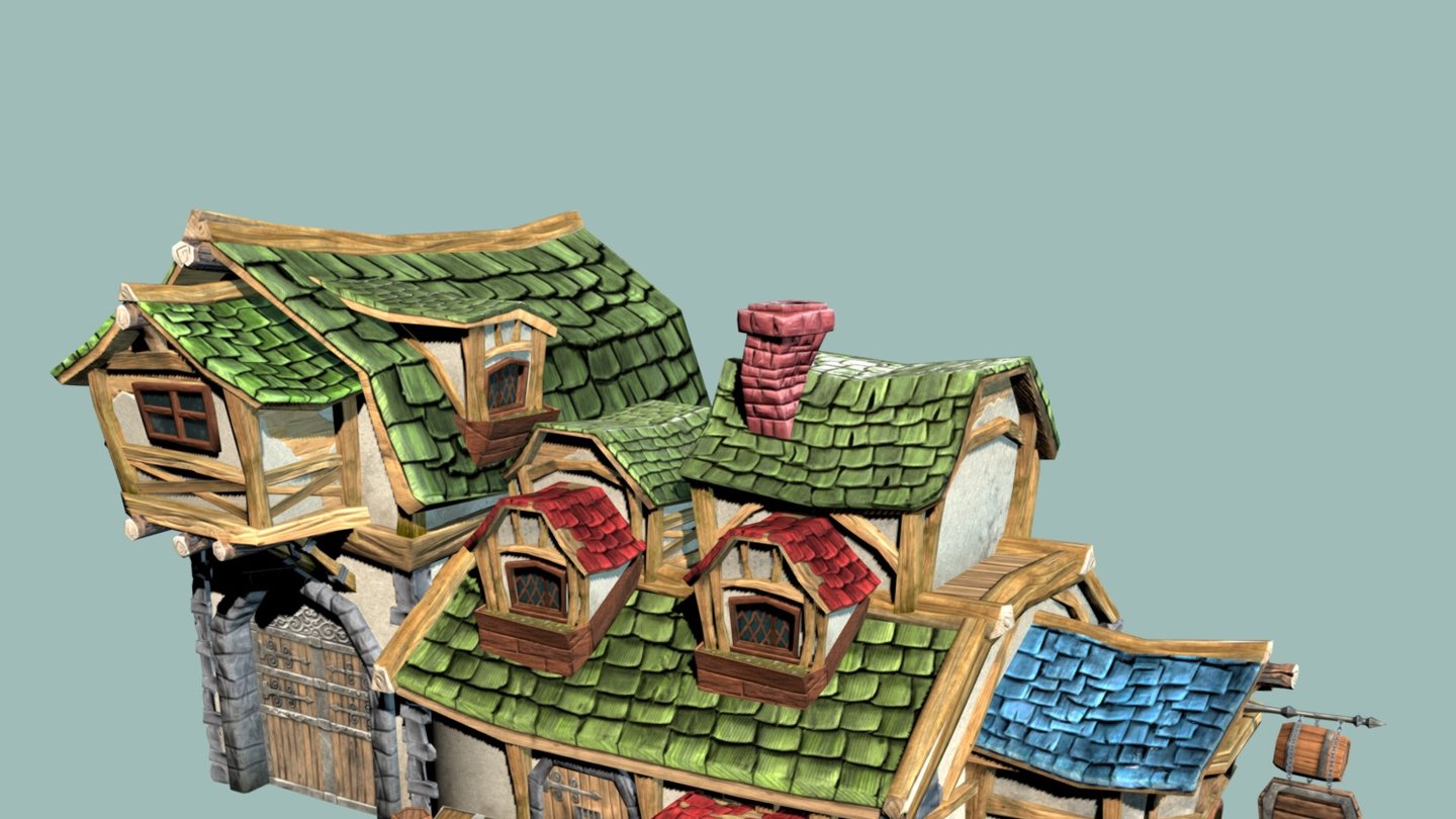This is a model of a stylized &lsquo;hand-painted' medieval tavern. Very highly detailed. Was working hard on this one. Every piece was sculpted in zbrush and then textured. You can see other models here: -link removed- - Tavern - 3D model by terentiy 3d model