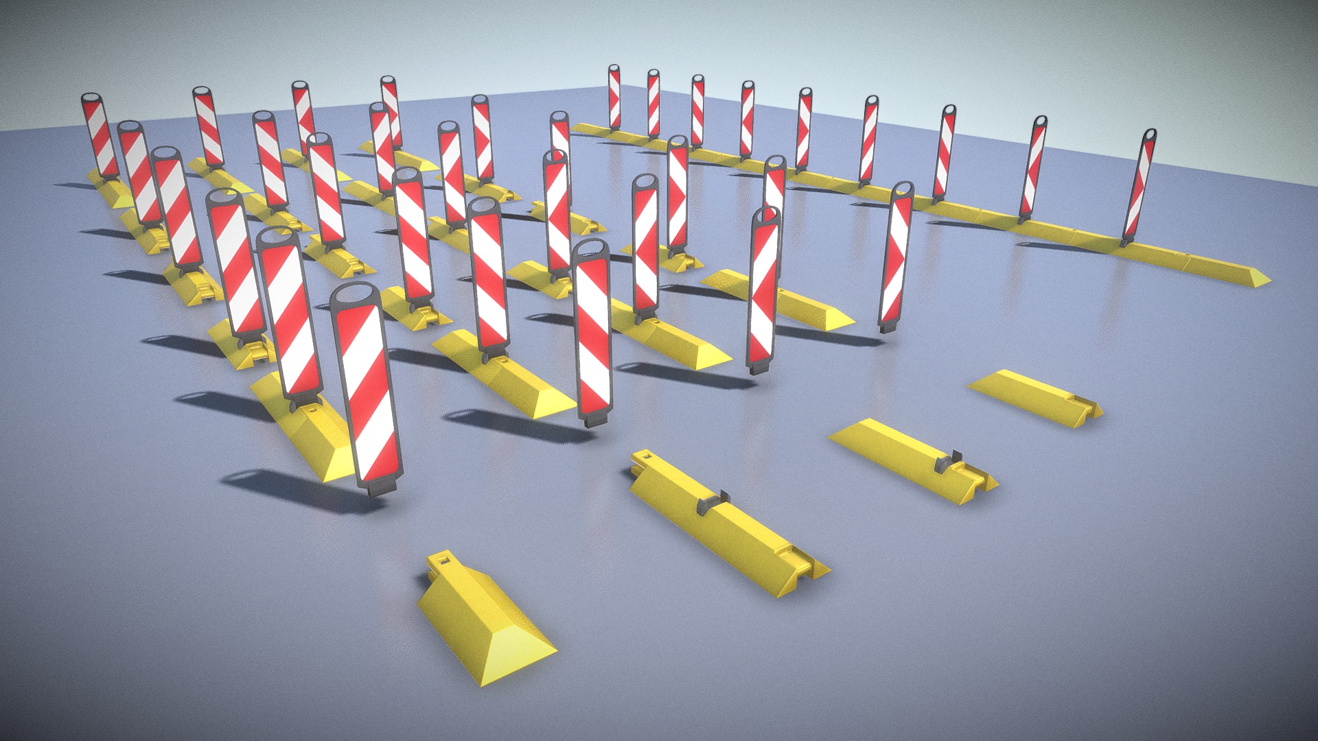 Here is a collection of 28 yellow guide barriers for roads and highways.


Eine Sammlung von 28 Leitschwellen mit gelben Standfuss  für Straßen und Autobahnen.


Textures(4k):


Color-map
Ambient-occlusion-map
Normal-map
Specular-map


3D-Model-Formats:


VRML (.wrl, .wrz) 
X3D (.x3d) 
3D Studio (.3ds) 
Collada (.dae) 
DXF (.dxf) 
Autodesk FBX (.fbx) 
Agisoft Photoscan (.ply) 
Stereolithography (.stl) 
OBJ (.obj, .mtl) 
Alembic (.abc)
DirectX (.X) 
Blender(.blend) 

 - Highway Guide Barriers with Yellow Feets - Buy Royalty Free 3D model by VIS-All-3D (@VIS-All) 3d model