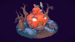 The Pumpkin House forest, b3d, jack-o-lantern, haunted, candy, mist, fog, blender, blender3d, ghost, halloween, pumpkin, spooky