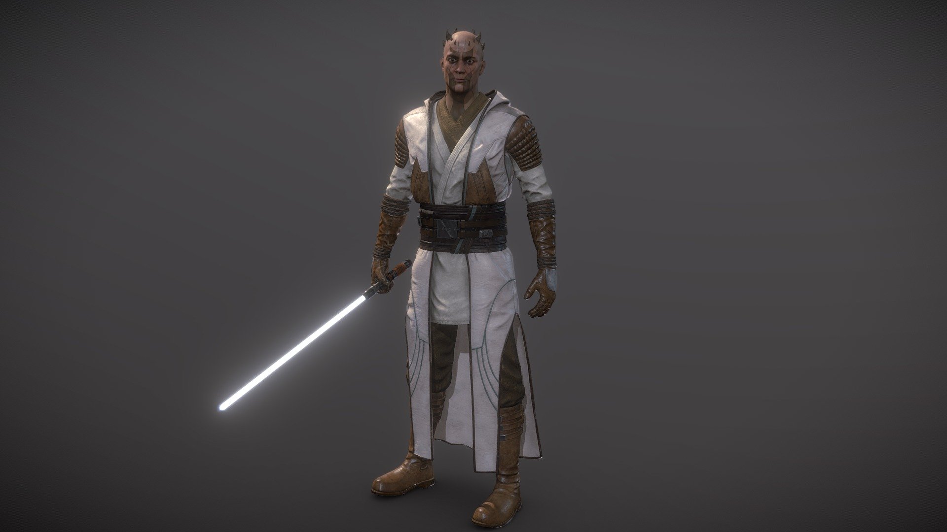 The duel of the fates is within us all. Within a Zabrak it's more visible. The duality between the two within the same body. I've made this Starwars character from my own imagination, Taking inspiration from all over. Dr. Strange his suit from the marvel universe, the Zabrak lore in Star wars knight of the old republic. He was fully sculpted in Zbrush. Clothing and all. But using some areas like the hoodie in marvelous designer. Rendering was done in Marmoset, really wanted to get to know this workflow and love it! - Star Wars: Duel of the Fates, Zabrak Jedi/Sith - 3D model by pblankenzeeARTS 3d model