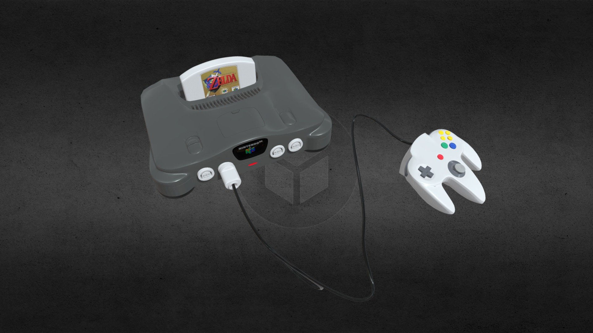 La legendaria consola Nintendo 64 y su control con el mejor cartucho que creo. 3d model