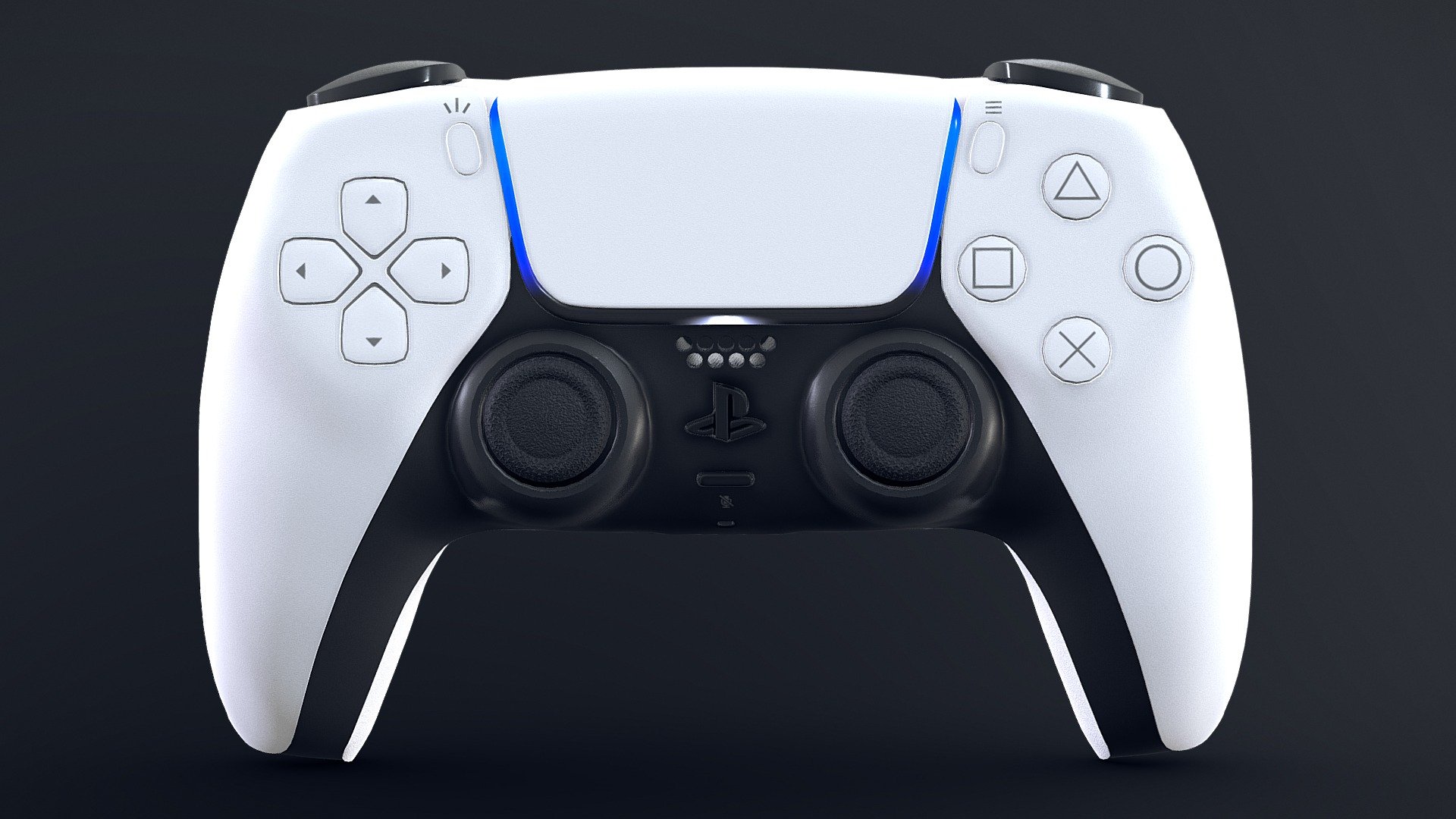 Dualsense Controller (PlayStation 5 ) model, with a PBR workflow, mainly suitable for realism purposes (e. g. interior archviz), but is also compatible to use for VR/AR projects, and as a game asset, if desired.

The collection contains a Zip file, with:




2 Versions with each model/set, for every file format: Beveled - suitable for subdivision and/or smooth shading, Subdivided - subdivided in advance;

Tailored textures with multiple resolutions (2K, 4K, 6k, and 8K for some assets) for a PBR Metalness workflow, such as DIFFUSE/METALLIC/ROUGHNESS/NORMAL;

Both OpenGL and DirectX normal maps;

An additional preview scene with a camera, lights, and a background;

All models and their versions are properly UV unwrapped, appropriate pivot/origin points and object parenting (if needed)

Formats: 




.fbx

.obj

.dae

.blend




Scale: Real World - Metric

Geometry: All quads with few appropriate triangles

PlayStation 5 and Dualsense controller bundle is available on my profile 3d model