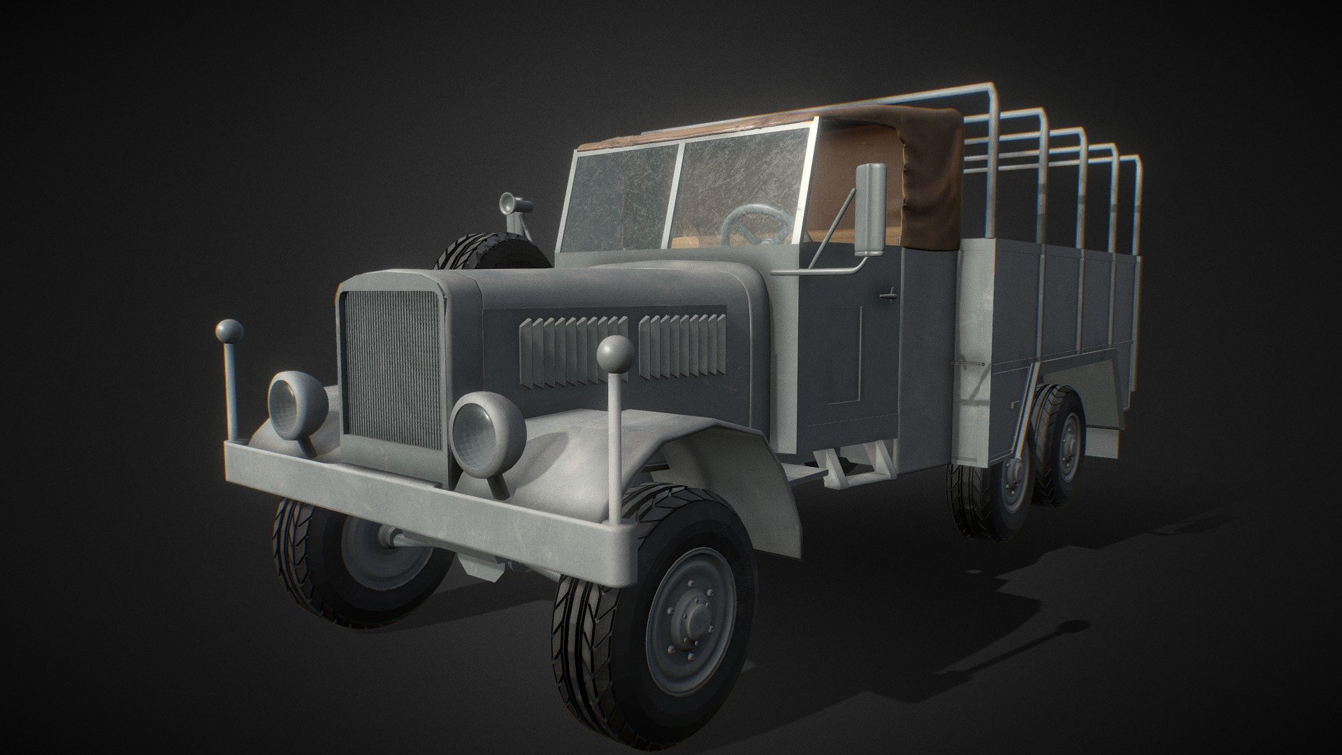 ww2 German army 6x6 truck - Einheitsdiesel  modeled in a Blender 3d . 

I made the textures in quixel mixer. Tested it in unreal engine 5

has : - 4k Texture (PBR)  

9 materials
8 kinds of colors
UVs
doesn't have : 

doesnt have rig
doesnt have engine
doesnt driver's cabin 
60 000 Vertices ! (125 000 polygons) - German ww2 truck - Einheitsdiesel - Buy Royalty Free 3D model by vojtech.vejtasa 3d model