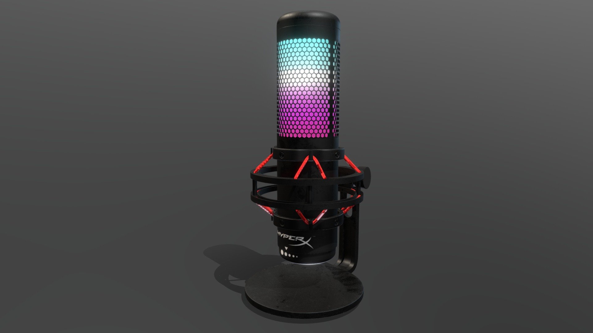 Realistic Quadcast Hyper X microphone on sale at Blendermarket.
Based on the real one, this is the high poly version with 4K textures. There is possible to see more pics and clos-ups in artstation.

https://www.artstation.com/artwork/ZGyyQ1 - Quadcast Microphone Hyper X - 3D model by Danvill 3d model