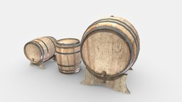 Old Wooden Barrels 2 drum, wooden, dungeon, barrel, wine, medieval, basement, barrels, realistic, old, cellar, pbr, wood