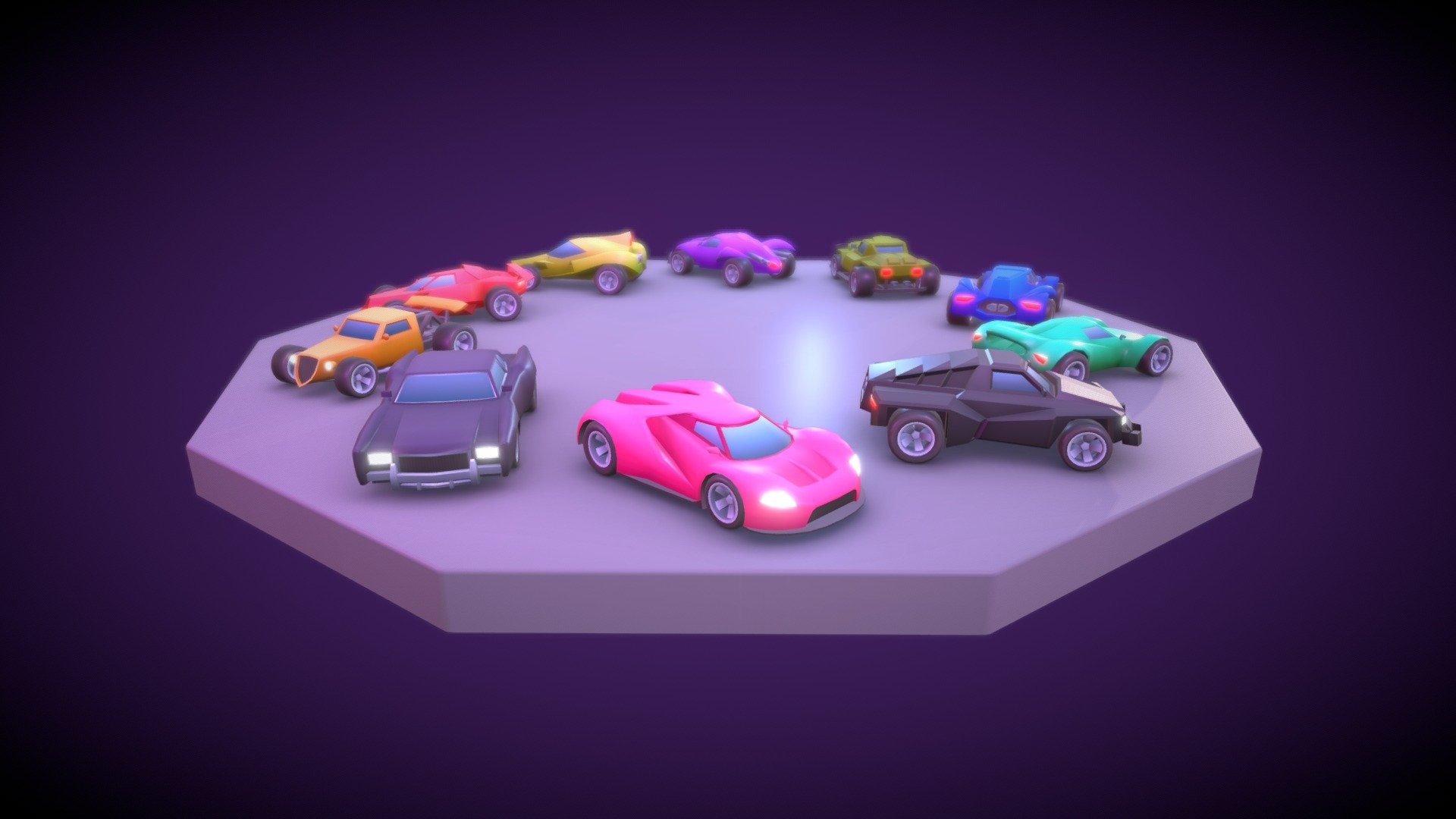 Available on Unity Asset Store



10 Stylised low-poly toy cars.

Perfect for third-person racing games and top-down games.



• Pack contains 10 toy cars

• All cars use 1 material

• 16 colors for each car (offset texture)

• Around 2600 triangles per vehicle

• Prefabs with colliders included

• 1 Texture atlas for all cars (512px * 512px) + emission map
 - Toy Cars - 3D model by warcool 3d model