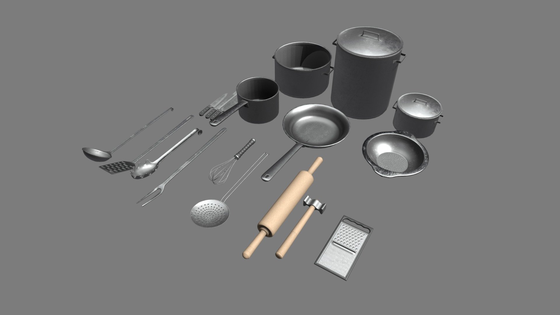 A selection of the most common Kitchen utensils for use in games or in the background of your rendering - Kitchen Utensils - Buy Royalty Free 3D model by JmCVoyager 3d model