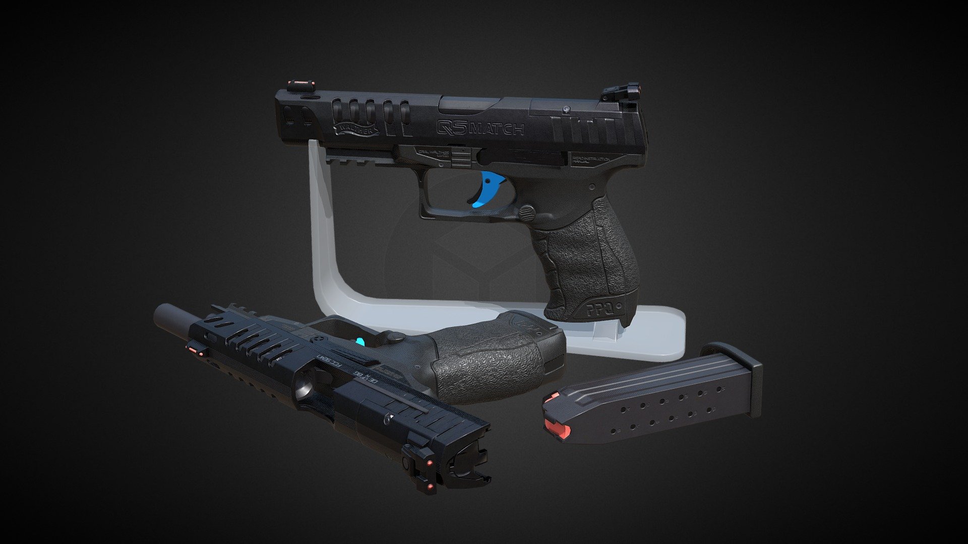 Walther PPQ 5 model, game resolution. Created as a part of character asset 3d model