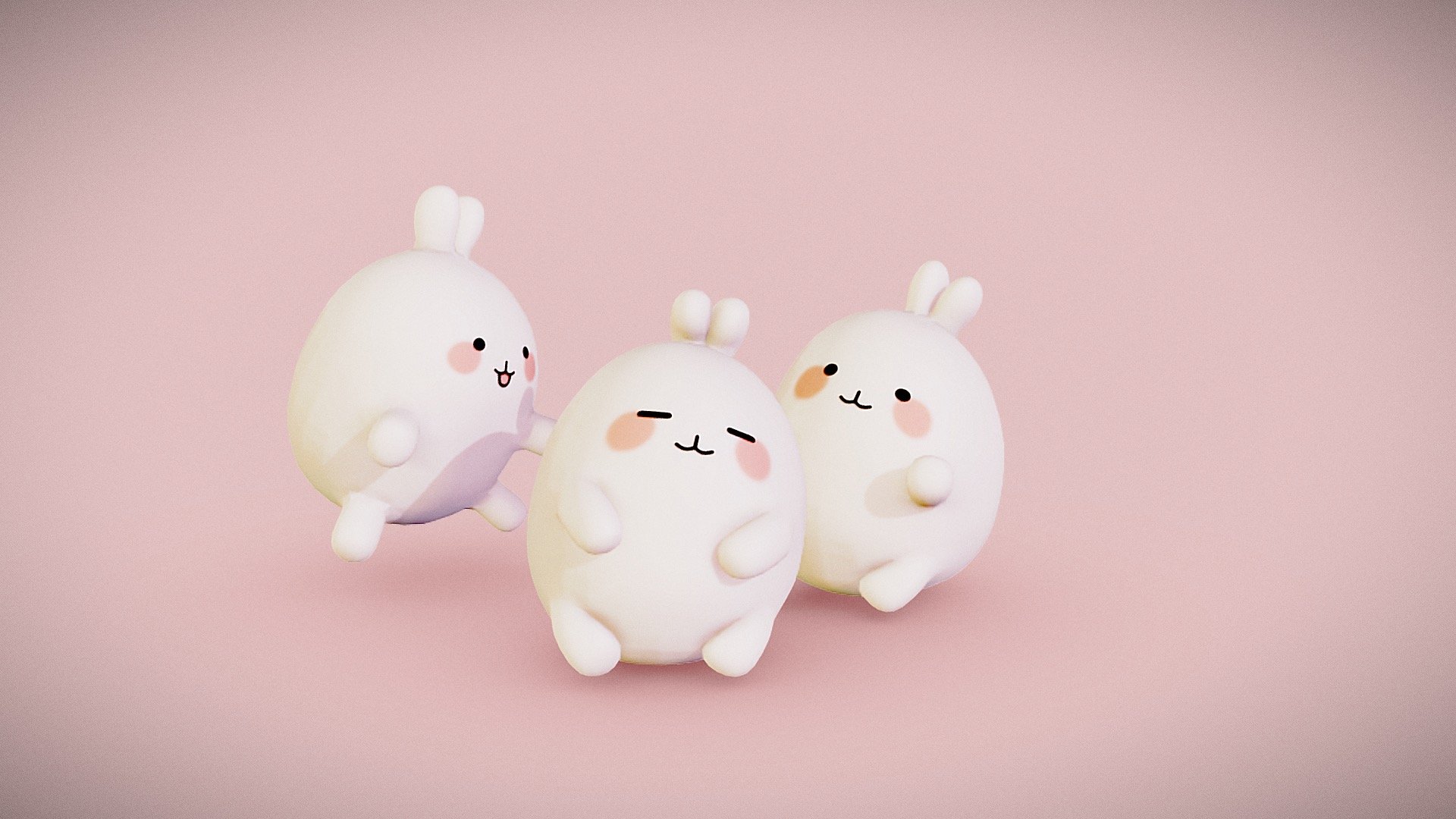 three cute bunny in kawai style - Kawaii bunny - Buy Royalty Free 3D model by boriscargo 3d model