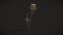 Torch Holder lamp, torch, rust, vintage, medieval, unreal, holder, dust, old, unity, lighting, game, pbr, lowpoly, dark, light, gameready