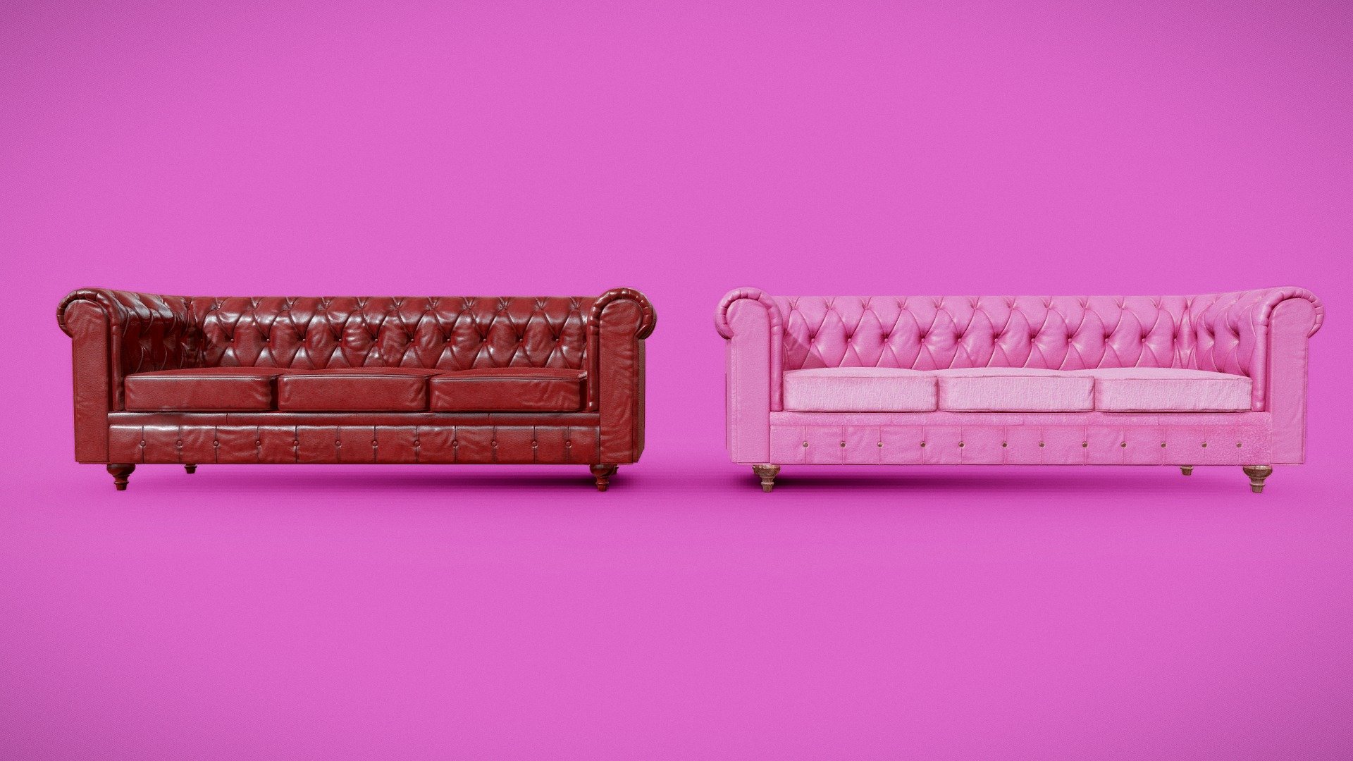 Chesterfield sofa in a deep and elegant red tone. It stands out with its distinctive button-tufted design. A timeless sofa that adds sophistication and warmth to any space.

And the Chesterfield sofa in dusty pink, charming and sophisticated. Its style makes it a standout piece in any setting. Perfect for adding a touch of sweetness and romance to the decor.

My Store
https://sketchfab.com/JoRCS/store




Include additional files

Obj and Fbx fotmat. High-quality PBR textures in png format.
 - chesterfield Sofa red & pink - Barbie - Buy Royalty Free 3D model by JoRCS 3d model