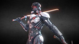 Sci Fi Character with Blades armored, cyberpunk, masseffect, cyborg, game-ready, low-poly-model, hardsurfacemodeling, pbr-texturing, sci-fi, stylized, robot