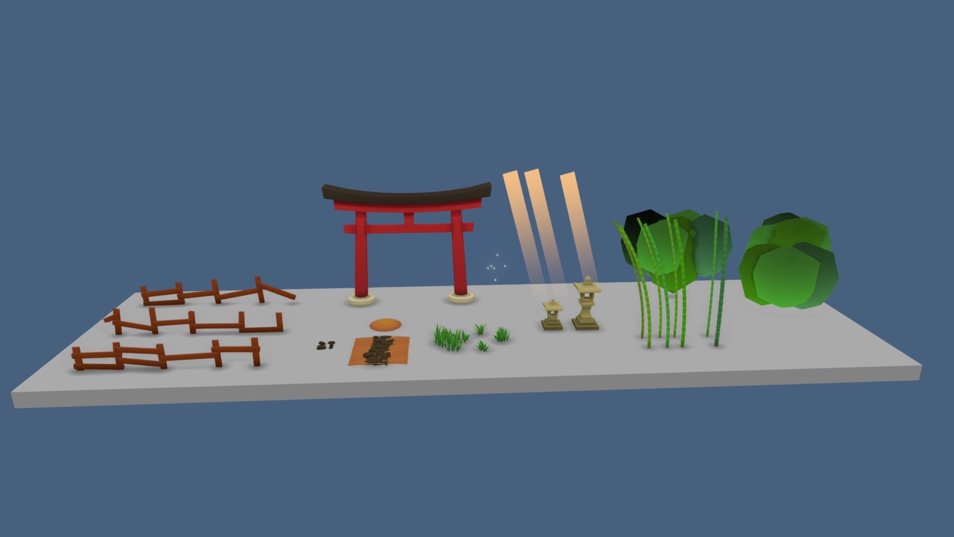 That the pieces I modeled to compose the environment of this looped animation. https://www.behance.net/gallery/134393961/Bamboo-Forest-Loop?

the slice of forest that repeat in loop are here https://sketchfab.com/3d-models/bamboo-forest-20d9ce9e8d6345bbbe10a450bda0b9ae - Bamboo Forest pieces - 3D model by Victor Estivador (@VictorEstivador) 3d model