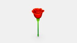 Cartoon red rose flower plant, flower, love, rose, wedding, gift, birthday, present, bouquet, romantic, lowpolymodel, lover, celbration, handpainted, girl, marryme