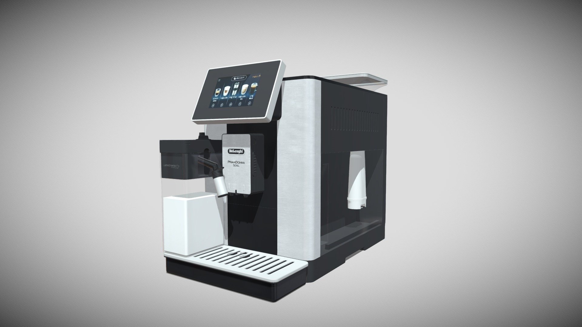 Detailed model of a De Longhi Primadonna Soul Coffee Maker, modeled in Cinema 4D.The model was created using approximate real world dimensions.

The model has 75,292 polys and 72,181 vertices.

An additional file has been provided containing the original Cinema 4D project files with both standard and v-ray materials, textures and other 3d export files such as 3ds, fbx and obj 3d model