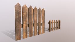 Wooden Fences PBR fence, field, garden, exterior, road, planks, barrier, outdoor, enclosure, farm, old, yard, weathered, picket, pbr, lowpoly, house, wood, street, modular, wall